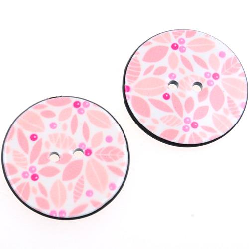 Guziki okrągłe guziczki zdobione w różowe listki 25mm / 5szt-9763