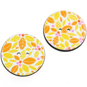 Guziki okrągłe guziczki zdobione w żółte listki 25mm / 5szt-9765