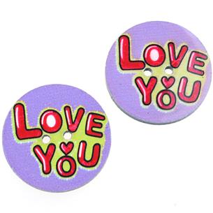 Guziki okrągłe guziczki fioletowe zdobione love you 25mm / 5szt-9770