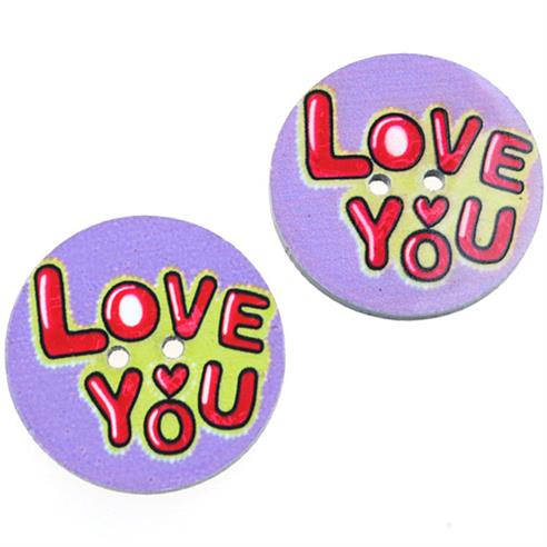Guziki okrągłe guziczki fioletowe zdobione love you 25mm / 5szt-9770