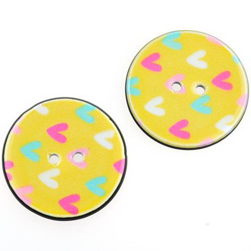 Guziki okrągłe guziczki żółte w serduszka 25mm / 5szt-9776