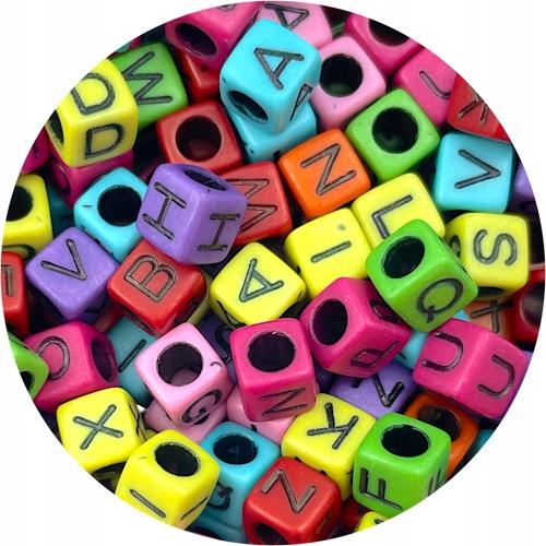 MIX koraliki kostki literki / akrylowe / multikolor / 6mm / 16.7g / 100szt-9141