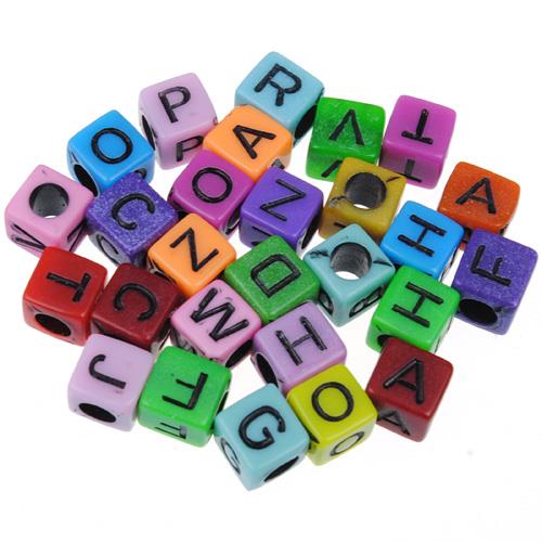 MIX koraliki kostki literki / akrylowe / multikolor / 6mm / 16.7g / 100szt-12639