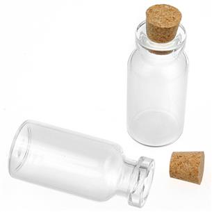 Buteleczki z korkiem / szkło, korek / białe, transparentne / 35x16mm / 5szt-9149