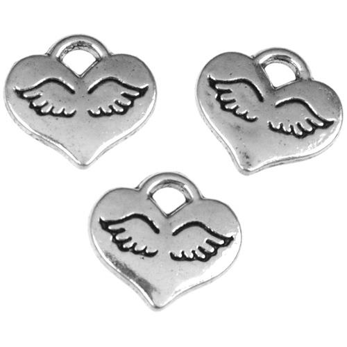 Zawieszka serce skrzydełka / stop metalu / srebrny / 9.5x10x1.5mm / 10szt-11191