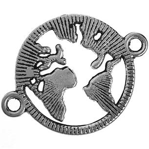 Łącznik ziemia world / metalowa / srebrny / 25.5x19.5x1.5mm / 4szt-11994