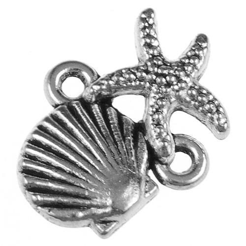 Łącznik muszelka rozgwiazda / stop metalu / srebrny / 18x13mm / 10szt-11544