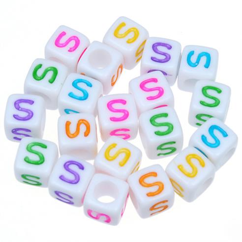 Koraliki modułowe literki alfabet litera S / akrylowe / mix / 6x6mm / 20szt-6623