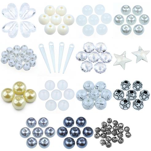 MIX zestaw koralików / srebrny, biały / Koraliki w parach / 30szt-11632