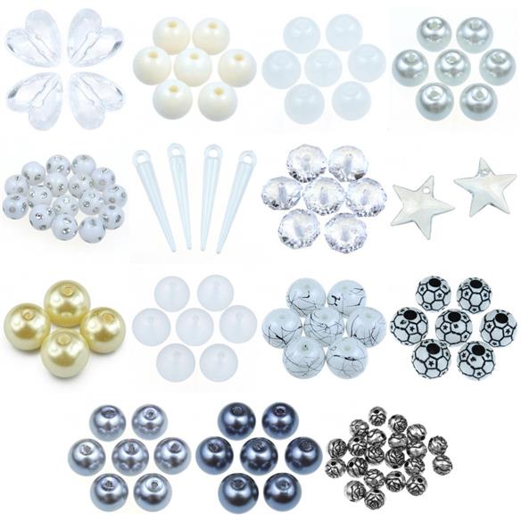 MIX zestaw koralików / srebrny, biały / Koraliki w parach / 30szt-11632