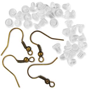 Komplet bigle z zatyczkami do kolczyków / brązowe / 200szt-13216