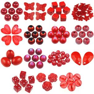 MIX zestaw koralików / czerwone / koraliki w parach / 30szt-11629