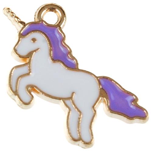 Zawieszka jednorożec konik / stop metalu / biało-fioletowy / 20x15mm / 1szt-11342