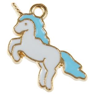 Zawieszka jednorożec konik / stop metalu / biało-niebieski / 20x15mm / 1szt-11343