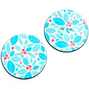 Guziki okrągłe guziczki zdobione w niebieskie listki 25mm / 5szt-9766