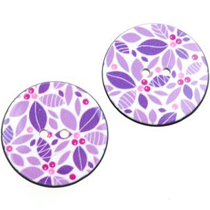 Guziki okrągłe guziczki zdobione w fioletowe listki 25mm / 5szt-9767