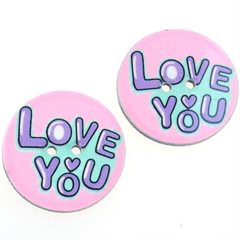 Guziki okrągłe guziczki różowe zdobione love you 25mm / 5szt-9769