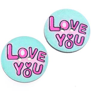 Guziki okrągłe guziczki niebieskie zdobione love you 25mm / 5szt-9771