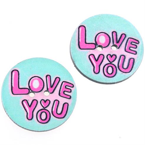 Guziki okrągłe guziczki niebieskie zdobione love you 25mm / 5szt-9771