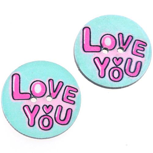 Guziki okrągłe guziczki niebieskie zdobione love you 25mm / 5szt-9771