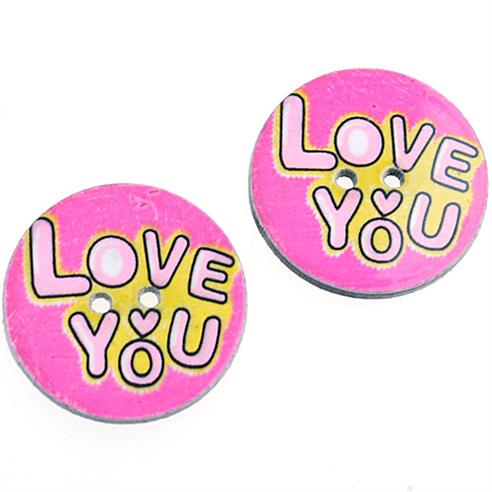 Guziki okrągłe guziczki c.różowe zdobione love you 25mm / 5szt-9772