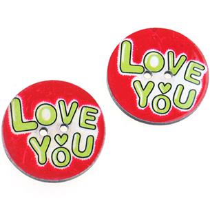 Guziki okrągłe guziczki czerwone zdobione love you 25mm / 5szt-9773