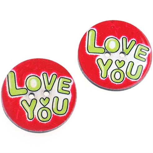 Guziki okrągłe guziczki czerwone zdobione love you 25mm / 5szt-9773