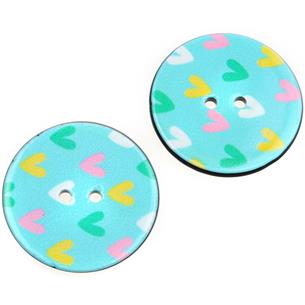 Guziki okrągłe guziczki niebieskie w serduszka 25mm / 5szt-9774