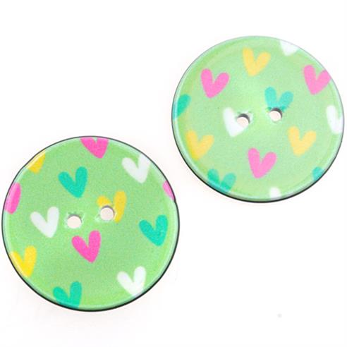 Guziki okrągłe guziczki zielone w serduszka 25mm / 5szt-9775