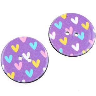 Guziki okrągłe guziczki fioletowe w serduszka / 25mm / 5szt-9778