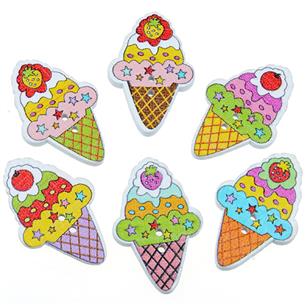 MIX guziczki duże guziki lody w wafelku drewaniane 27mm / 8szt-9803