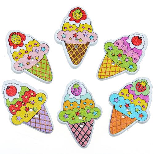 MIX guziczki duże guziki lody w wafelku drewaniane 27mm / 8szt-9803