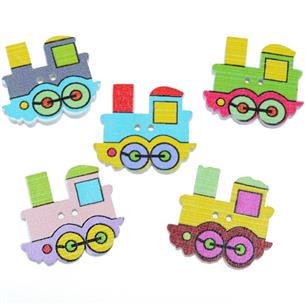 MIX guziki lokomotywa ciuchcia duże drewniane 24mm / 6szt-9804