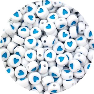 Koraliki z niebieskim sercem / akrylowe / białe / 7x3.5mm / 6,6g / 50szt-12353