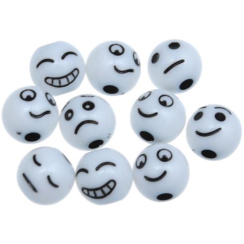 MIX koraliki buźki uśmiech / akrylowe / biały / 8mm / 13,3g / 50szt-12659