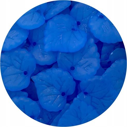Koraliki mrożone listki listek / akrylowe / niebieskie / 16x15mm / 25szt-6001