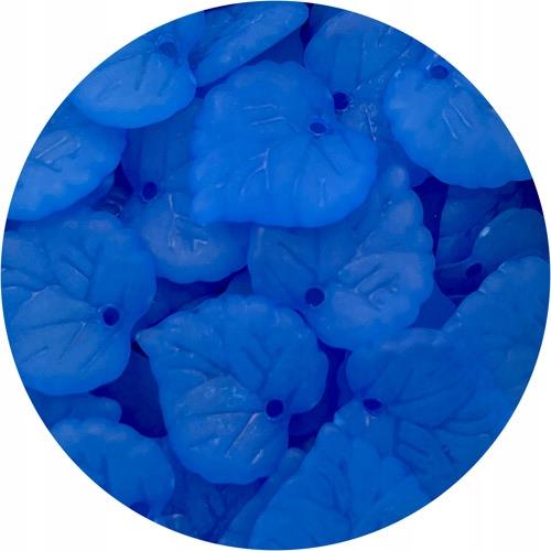 Koraliki mrożone listki listek / akrylowe / niebieskie / 16x15mm / 25szt-6001