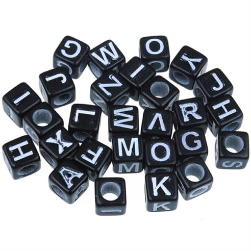 MIX koraliki modułowe literki / czarne / 6x6mm / 17,5g / 100szt-12641