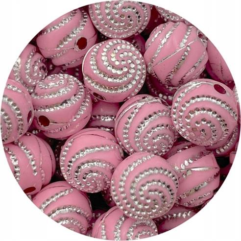Koraliki kulki zdobione róże / akrylowe / różowe / 10mm / 25szt-5235