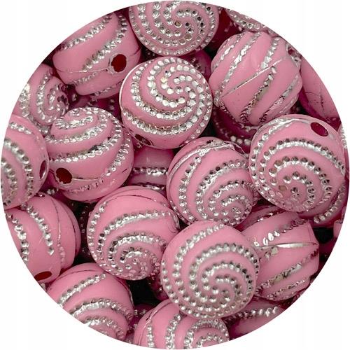Koraliki kulki zdobione róże / akrylowe / różowe / 10mm / 25szt-5235