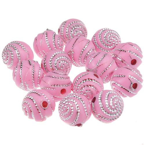 Koraliki kulki zdobione róże / akrylowe / różowe / 10mm / 25szt-12692