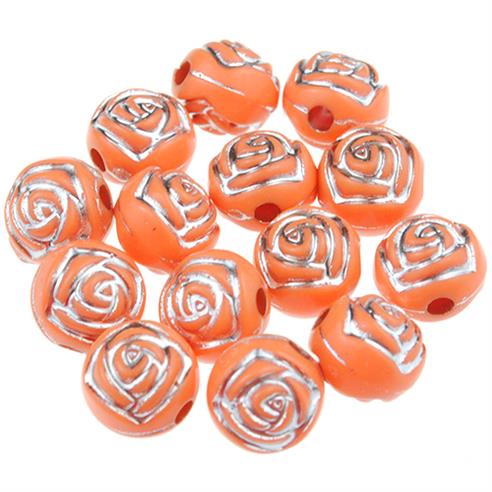 Koraliki zdobione róże / akrylowe / pomarańczowe / 8mm / 50szt-12701