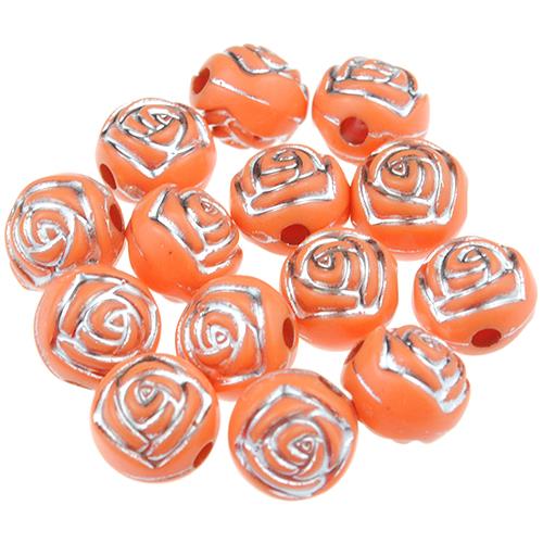 Koraliki zdobione róże / akrylowe / pomarańczowe / 8mm / 50szt-12701