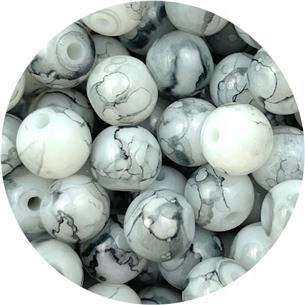 Koraliki powlekane marmurkowe / szklane / j.szare / 8mm / 50szt-1120