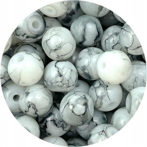 Koraliki powlekane marmurkowe / szklane / j.szare / 8mm / 50szt-1120