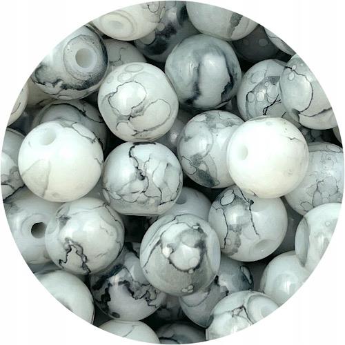 Koraliki powlekane marmurkowe / szklane / j.szare / 8mm / 50szt-1120