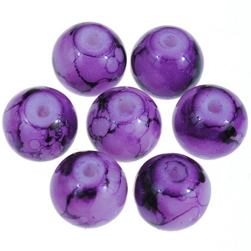 Koraliki marmurkowe powlekane / szklane / fioletowe / 8mm / 50szt-12828