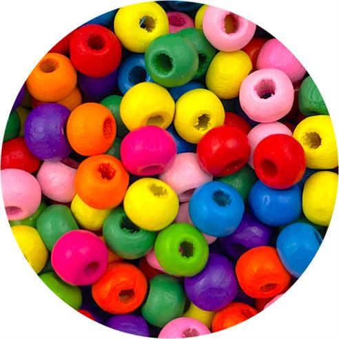 MIX kolorowe kulki / drewniane / multikolor / 6x5mm  / 6,6g / 100szt-6432