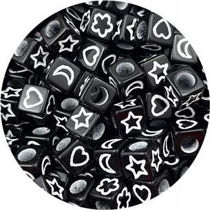 Miks koraliki modułowe symbole / akrylowe / czarne / 6mm / 8,6g / 50szt-11372