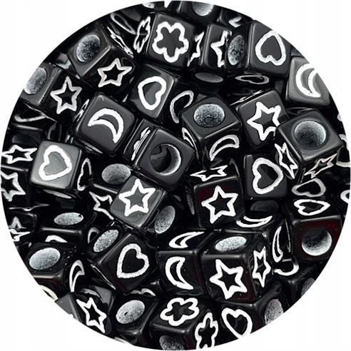 Miks koraliki modułowe symbole / akrylowe / czarne / 6mm / 8,6g / 50szt-11372